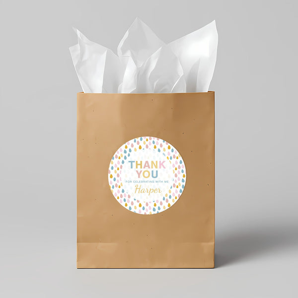 Pastel Rainbow Thank You Stickers – Custom Name Kids Birthday Party Favour Labels