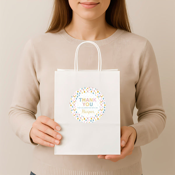 Pastel Rainbow Thank You Stickers – Custom Name Kids Birthday Party Favour Labels