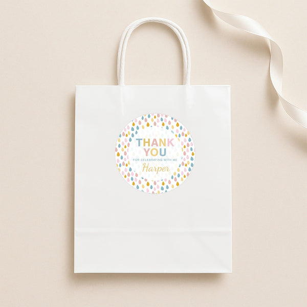 Pastel Rainbow Thank You Stickers – Custom Name Kids Birthday Party Favour Labels