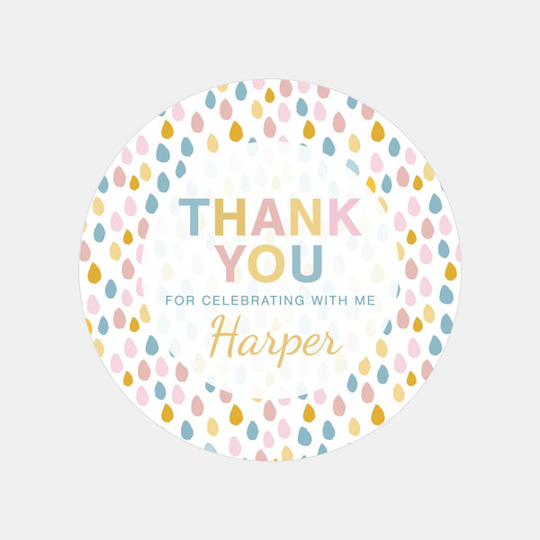 Pastel Rainbow Thank You Stickers – Custom Name Kids Birthday Party Favour Labels