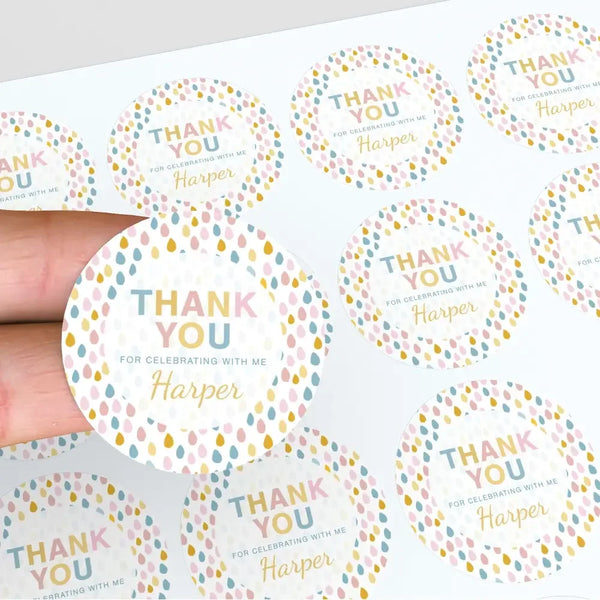Pastel Rainbow Thank You Stickers – Custom Name Kids Birthday Party Favour Labels - Sticksy Prints Australia