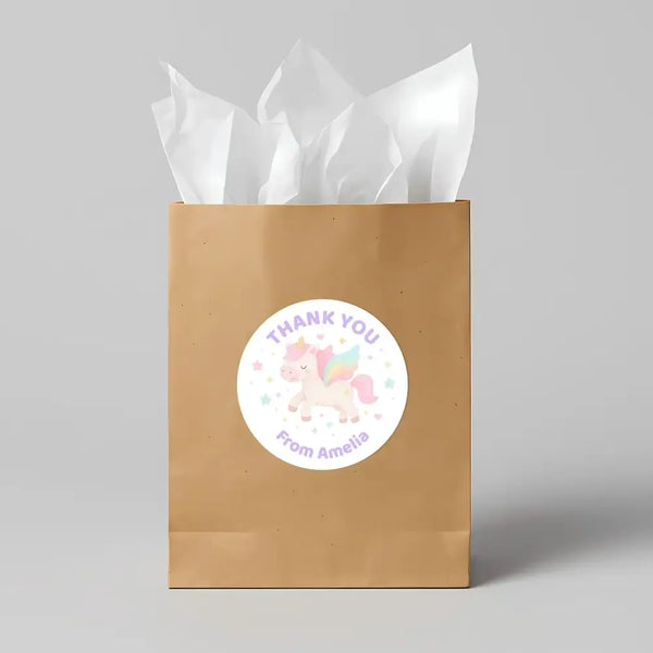 Pastel Unicorn Thank You Stickers – Custom Name Kids Birthday Party Favour Labels - Sticksy Prints Australia