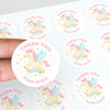 Pastel Unicorn Thank You Stickers – Custom Name Kids Birthday Party Favour Labels