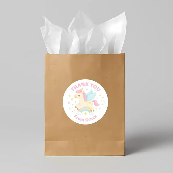 Pastel Unicorn Thank You Stickers – Custom Name Kids Birthday Party Favour Labels - Sticksy Prints Australia