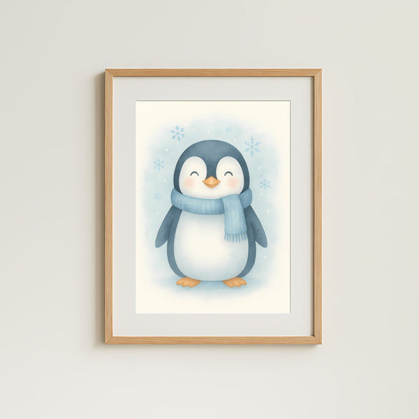 Penguin Nursery Wall Art Print – Arctic Animal Watercolour (Digital Download)