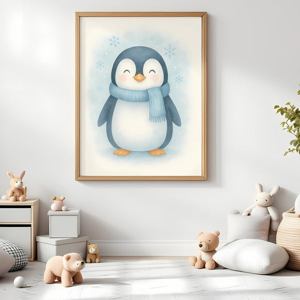 Penguin Nursery Wall Art Print – Arctic Animal Watercolour (Digital Download)