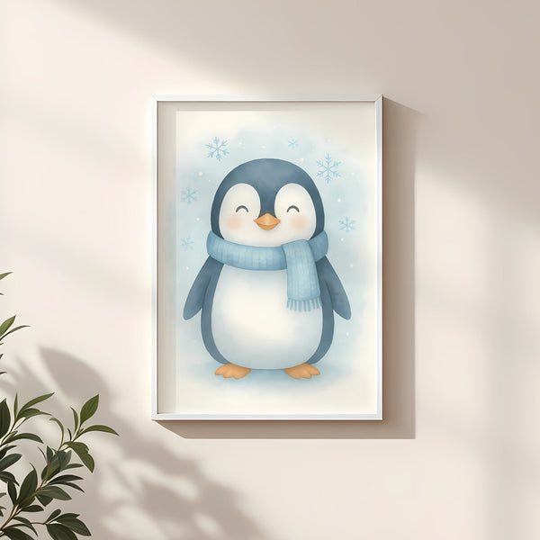 Penguin Nursery Wall Art Print – Arctic Animal Watercolour (Digital Download)