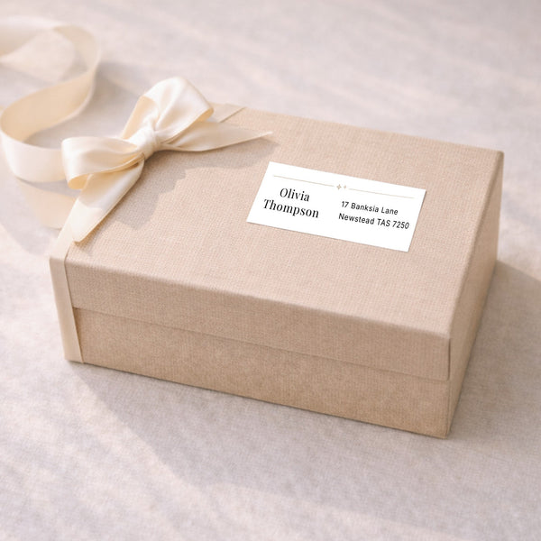 Personalised Address Labels 75 × 25 mm | Minimal Return Address Stickers | 33 per Sheet