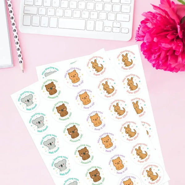 Personalised Australian Animal Teacher Reward Stickers - Sticksy Prints Australia