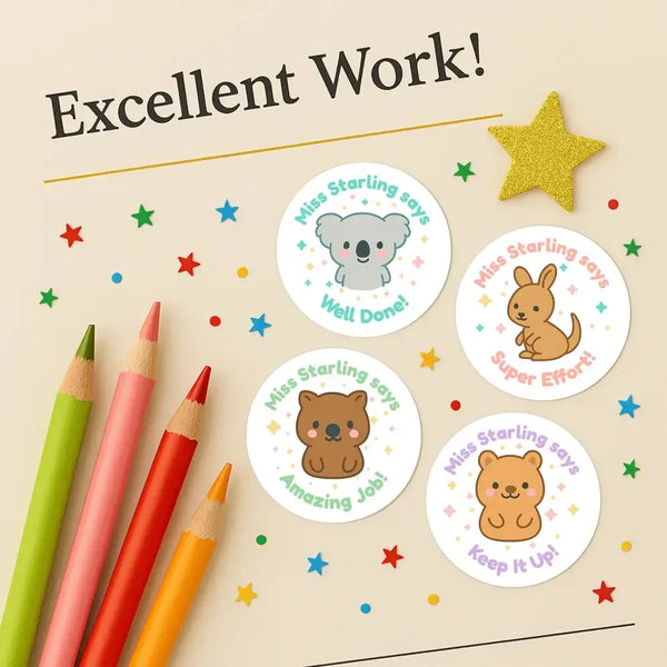 Personalised Australian Animal Teacher Reward Stickers - Sticksy Prints Australia