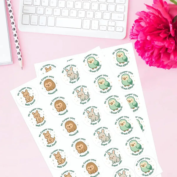 Personalised Australian Animal Teacher Reward Stickers – Cute Classroom Stickers - Sticksy Prints Australia