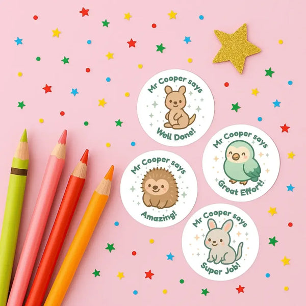 Personalised Australian Animal Teacher Reward Stickers – Cute Classroom Stickers - Sticksy Prints Australia