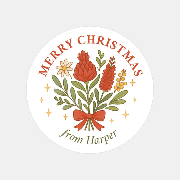 Personalised Australian Floral Christmas Sticker – Merry Christmas Gift Labels