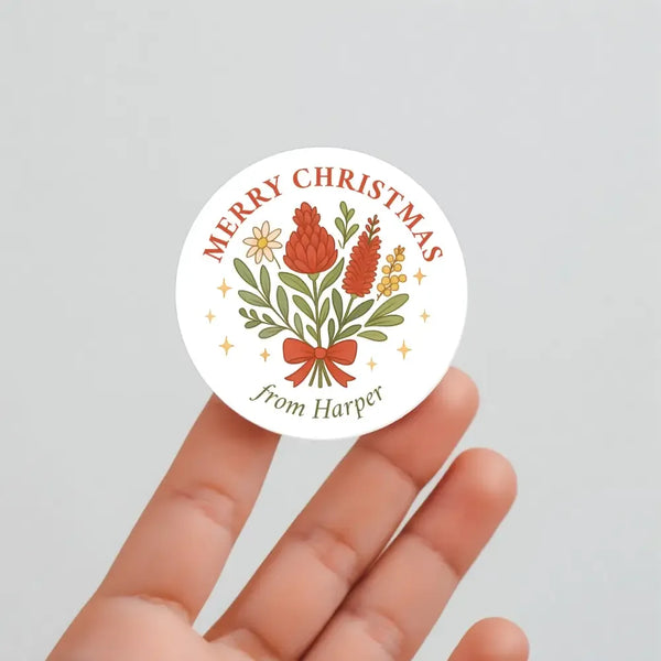 Personalised Australian Floral Christmas Sticker – Merry Christmas Gift Labels - Sticksy Prints Australia