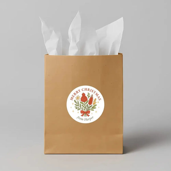 Personalised Australian Floral Christmas Sticker – Merry Christmas Gift Labels - Sticksy Prints Australia