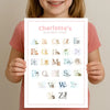 Personalised Baby Alphabet Chart – Soft Watercolour Nursery Print | A–Z Animal Wall Art | A4, A3 & US Letter Sizes - Sticksy Prints Australia