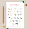 Personalised Baby Alphabet Chart – Soft Watercolour Nursery Print | A–Z Animal Wall Art | A4 A3 & US Letter Sizes
