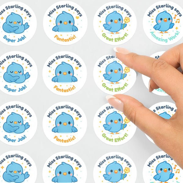 Personalised Blue Bird Teacher Reward Stickers – Cute Kawaii Classroom Stickers