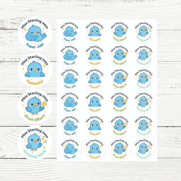 Personalised Blue Bird Teacher Reward Stickers – Cute Kawaii Classroom Stickers - Sticksy Prints Australia