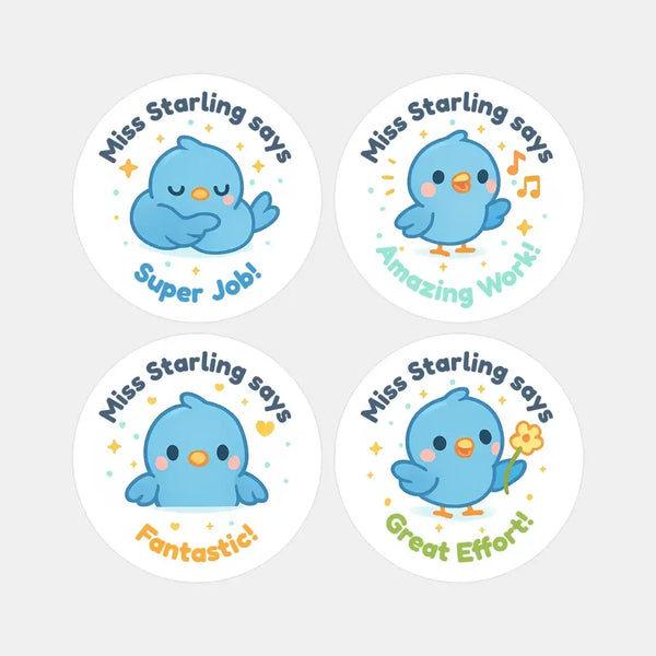 Personalised Blue Bird Teacher Reward Stickers – Cute Kawaii Classroom Stickers - Sticksy Prints Australia