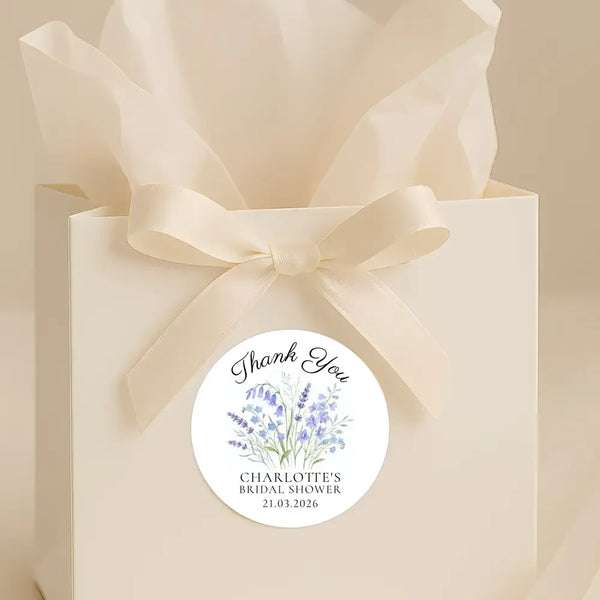 Personalised Blue Wildflower Bridal Shower Thank You Stickers – Custom Name & Date – Watercolour Floral Favour Labels - Sticksy Prints Australia