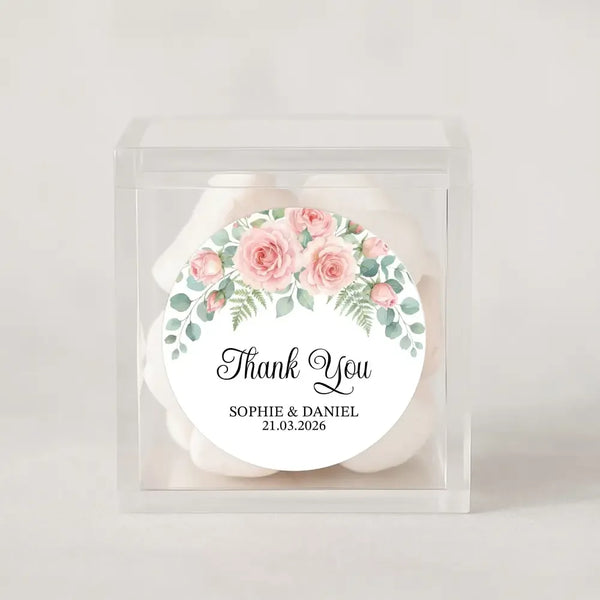 Personalised Blush Rose Wedding Thank You Stickers | Pink Floral Favour Labels - Sticksy Prints Australia