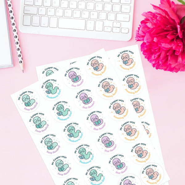 Personalised Bookworm Reading Stickers – Cute Kawaii Literacy Reward Stickers