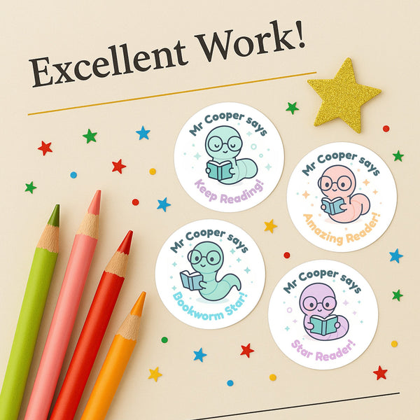 Personalised Bookworm Reading Stickers – Cute Kawaii Literacy Reward Stickers