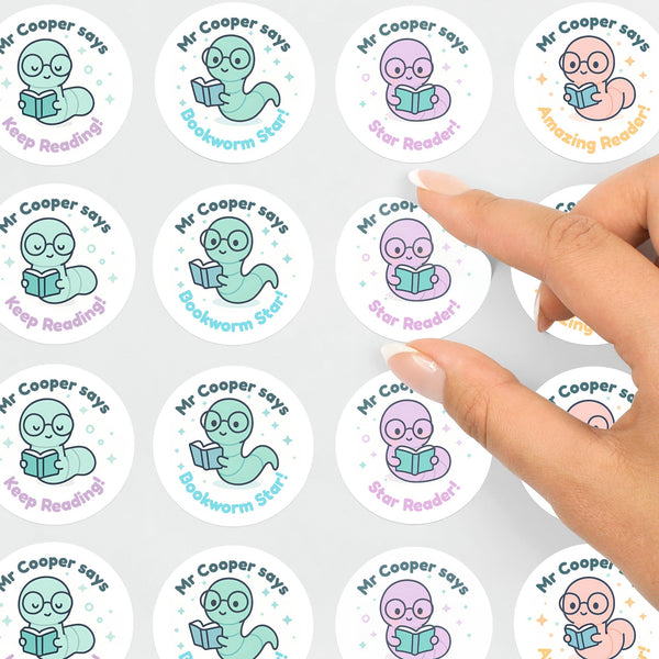 Personalised Bookworm Reading Stickers – Cute Kawaii Literacy Reward Stickers