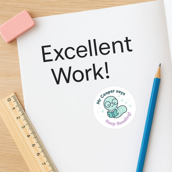 Personalised Bookworm Reading Stickers – Cute Kawaii Literacy Reward Stickers