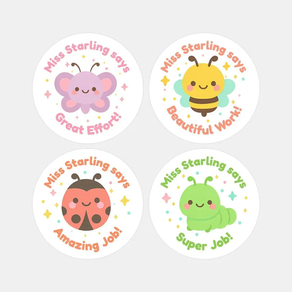 Personalised Bug & Critter Teacher Reward Stickers - Sticksy Prints Australia