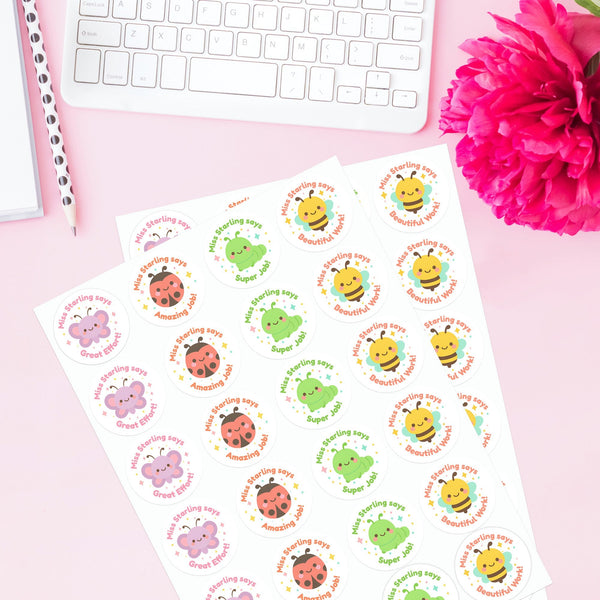 Personalised Bug & Critter Teacher Reward Stickers