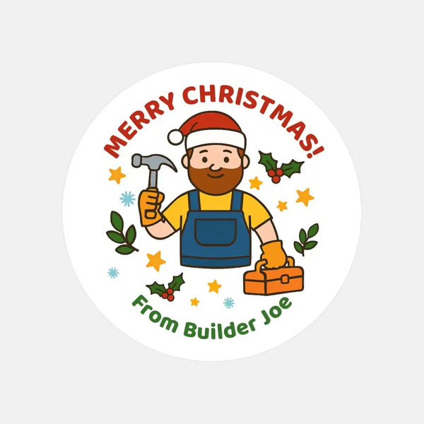 Personalised Builder Tradie Christmas Stickers – Merry Christmas Design - Sticksy Prints Australia
