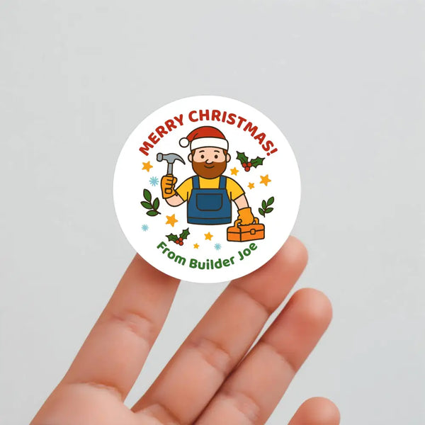 Personalised Builder Tradie Christmas Stickers – Merry Christmas Design