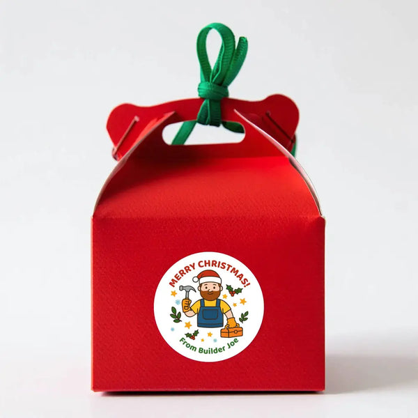 Personalised Builder Tradie Christmas Stickers – Merry Christmas Design