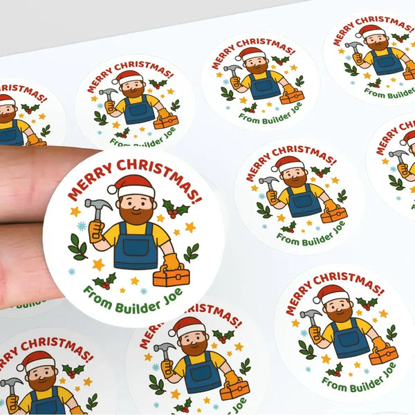 Personalised Builder Tradie Christmas Stickers – Merry Christmas Design - Sticksy Prints Australia