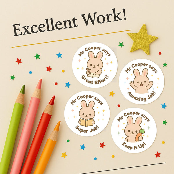 Personalised Bunny Reward Stickers for Teachers | Cute Classroom Praise Labels