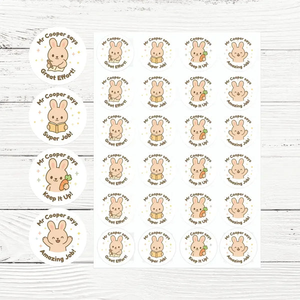 Personalised Bunny Reward Stickers for Teachers | Cute Classroom Praise Labels - Sticksy Prints Australia