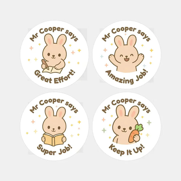 Personalised Bunny Reward Stickers for Teachers | Cute Classroom Praise Labels - Sticksy Prints Australia