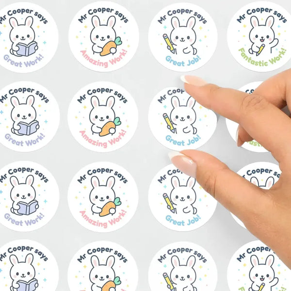 Personalised Bunny Teacher Reward Stickers | Cute Classroom Praise Labels - Sticksy Prints Australia