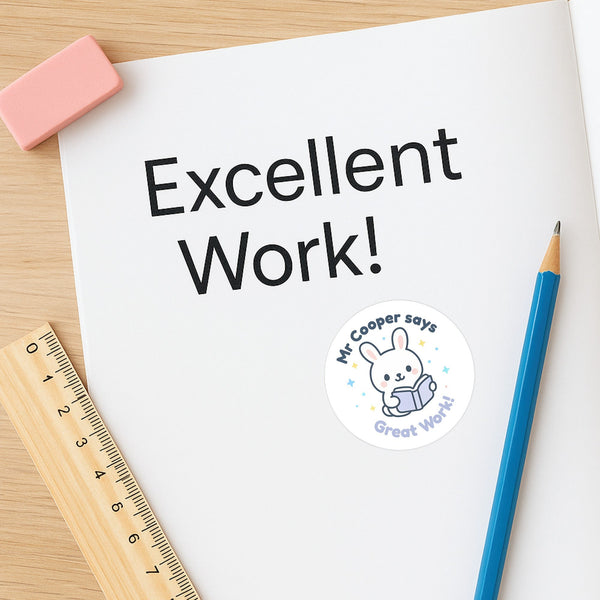 Personalised Bunny Teacher Reward Stickers | Cute Classroom Praise Labels