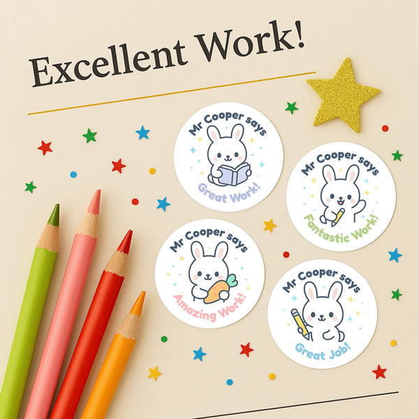 Personalised Bunny Teacher Reward Stickers | Cute Classroom Praise Labels