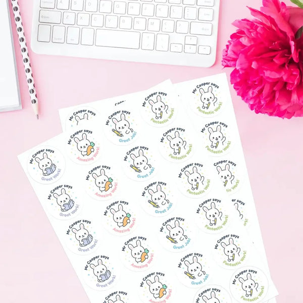 Personalised Bunny Teacher Reward Stickers | Cute Classroom Praise Labels - Sticksy Prints Australia