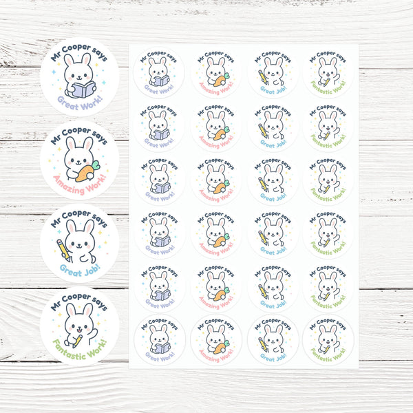 Personalised Bunny Teacher Reward Stickers | Cute Classroom Praise Labels