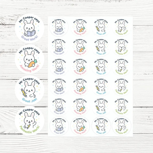 Personalised Bunny Teacher Reward Stickers | Cute Classroom Praise Labels - Sticksy Prints Australia