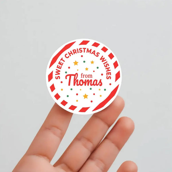 Personalised Christmas Sticker Labels Kids Candy Cane Name - Sticksy Prints Australia