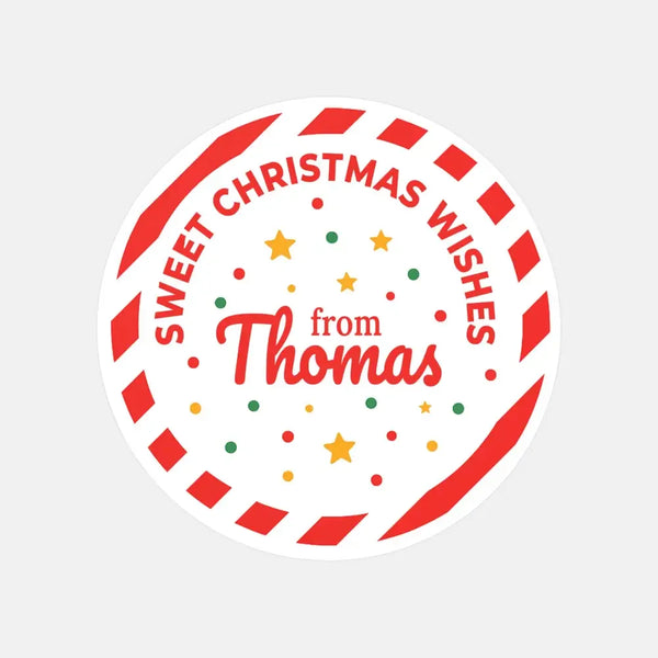 Personalised Christmas Sticker Labels Kids Candy Cane Name - Sticksy Prints Australia