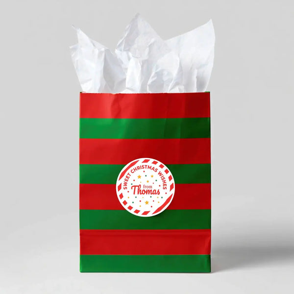 Personalised Christmas Sticker Labels Kids Candy Cane Name