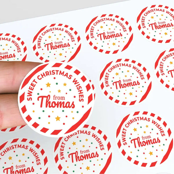 Personalised Christmas Sticker Labels Kids Candy Cane Name - Sticksy Prints Australia