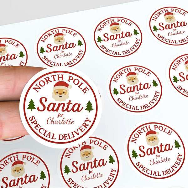 Personalised Christmas Sticker Labels North Pole Santa Special Delivery
